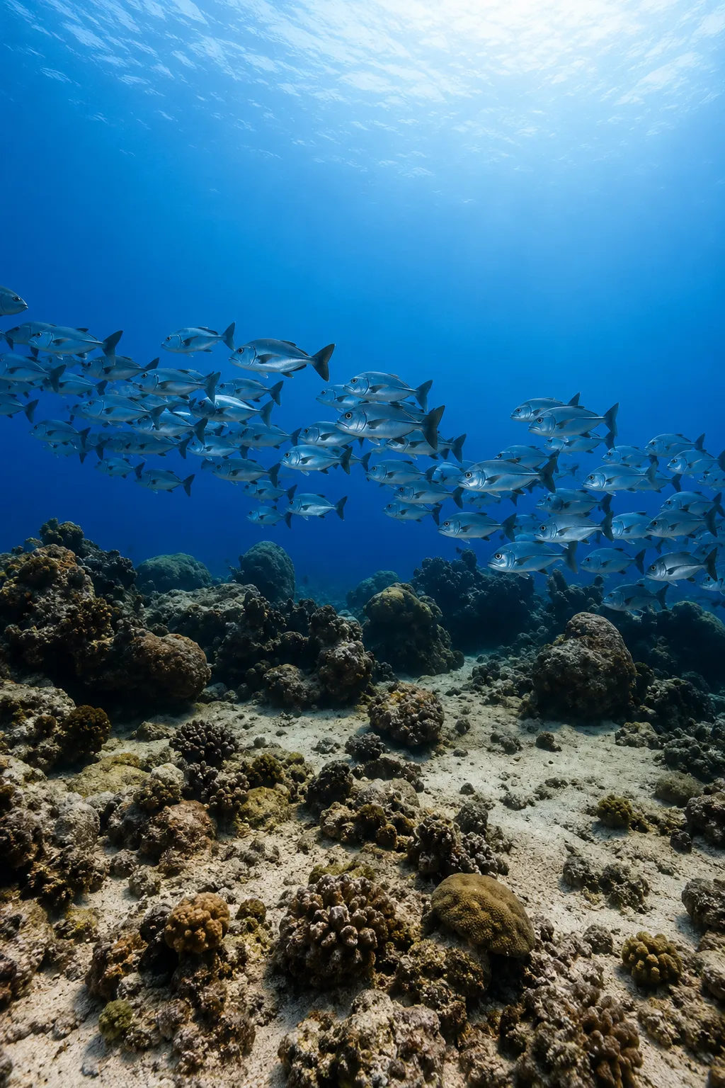 Open-ocean marine life scene near Fuvahmulah